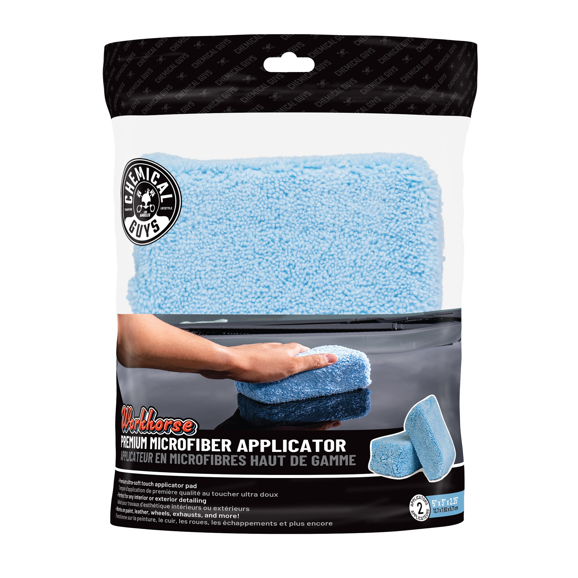 Chemical Guys Premium Grade Microfiber Applicators, Blue 2" x 4" x 6" (2 Pack)